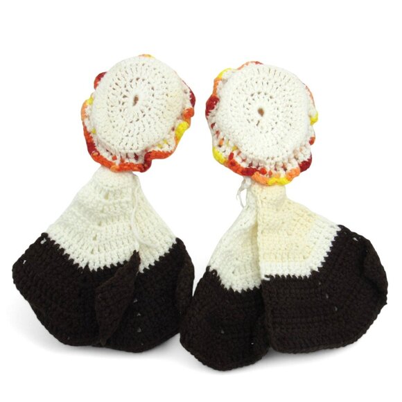DOLL FACE Pot Holders Crochet Set of 2 Handmade Knitted 1970s Vintage - Picture 7 of 10